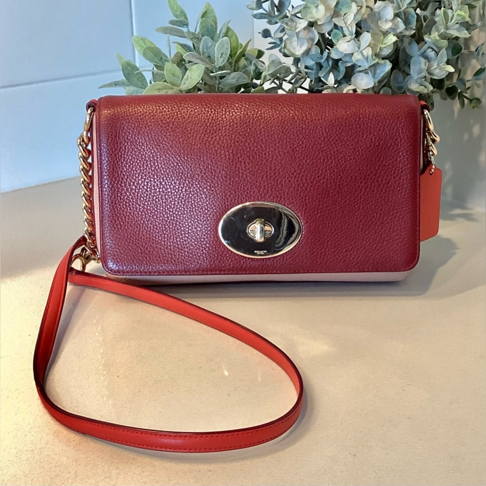 COACH Colorful Colorblock Small Crossbody Handbag Pink Red Burgundy w Gold